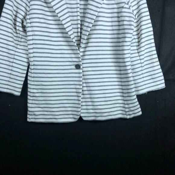 Tahari Womens Jacket White Gray Striped Button Blazer Stretch Large - Picture 3 of 12